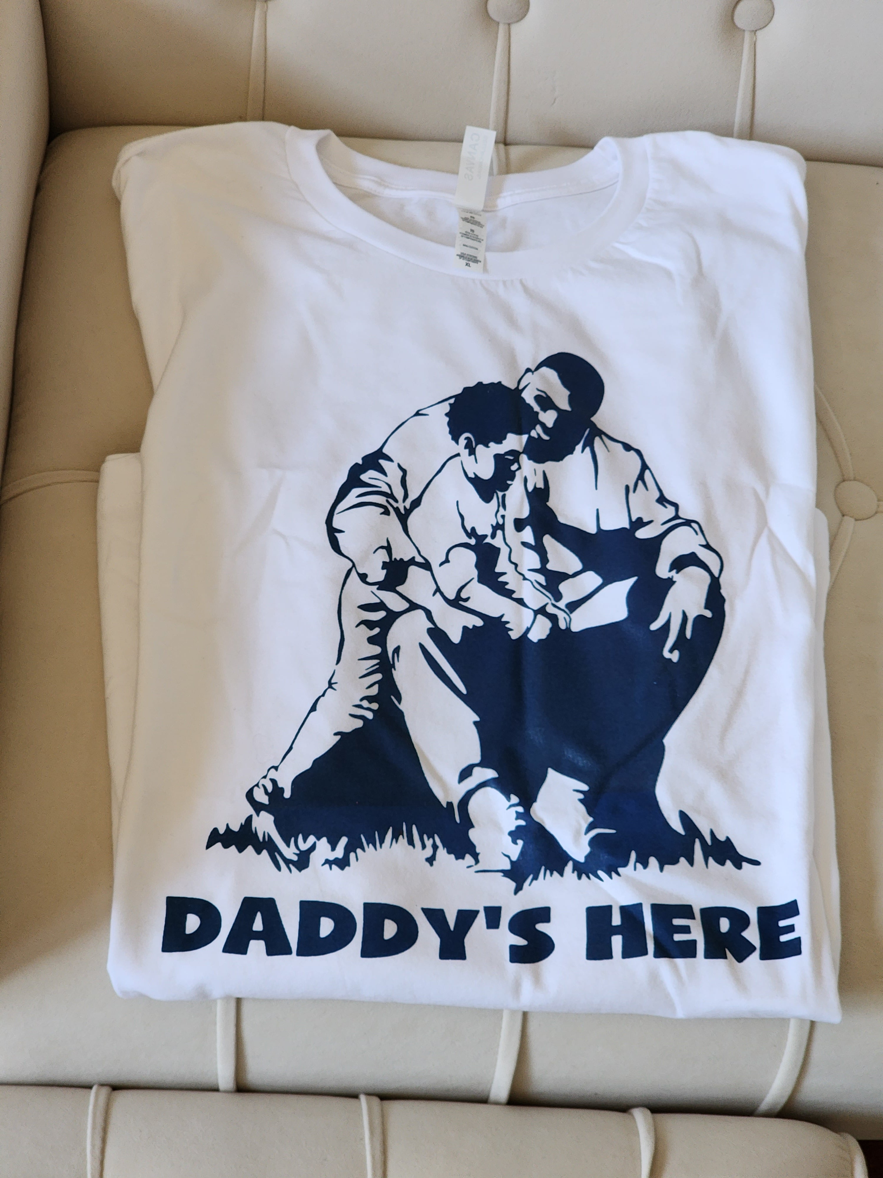 Daddy's Here - short sleeve shirt (white and navy blue)