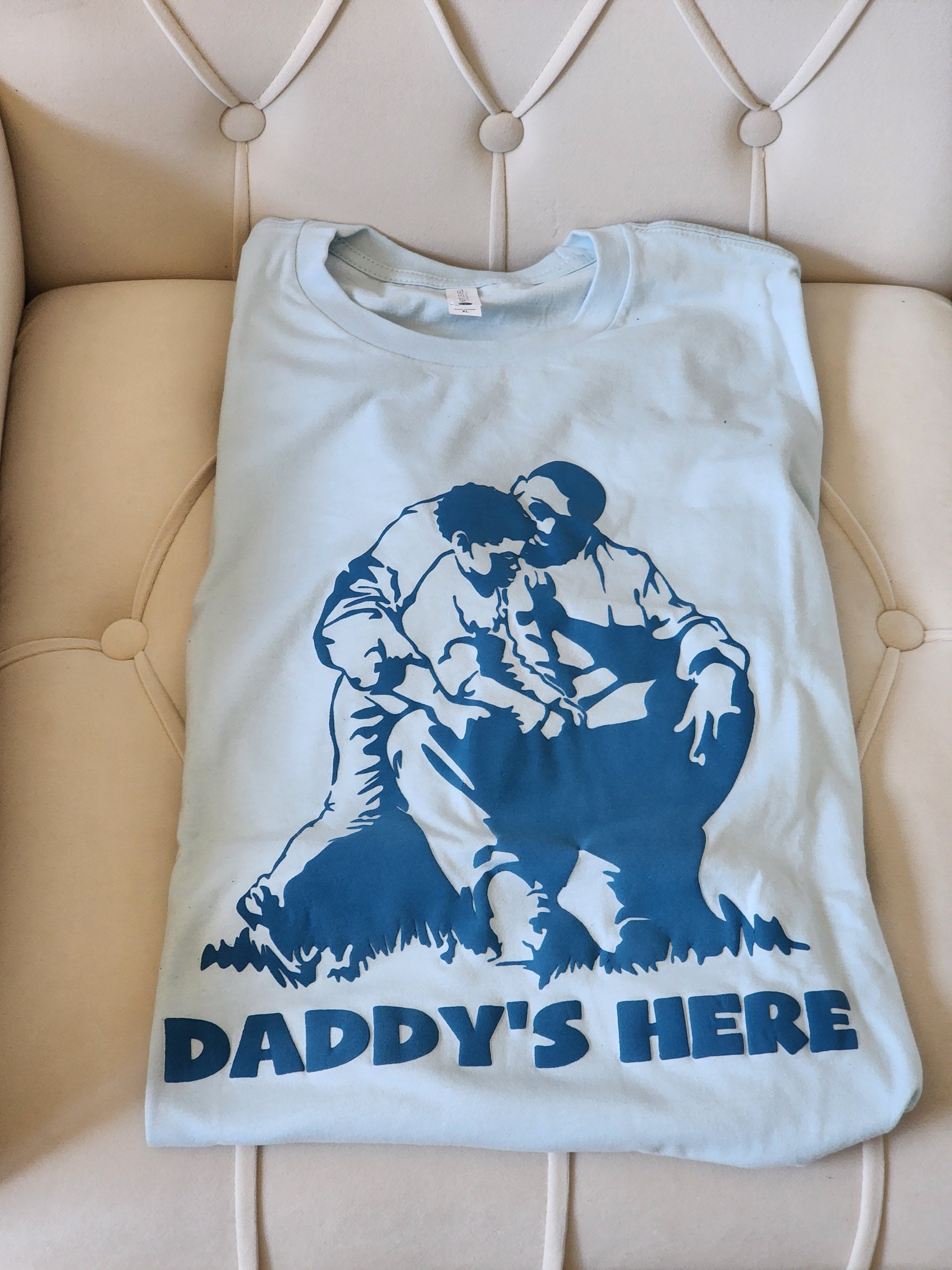 Daddy's Here - short sleeve shirt (dark teal on light teal)